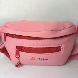 Perfect Marc Jacobs Pink Neoprene Cherry Charm Fanny Pack Belt Bag Rainbow Logo